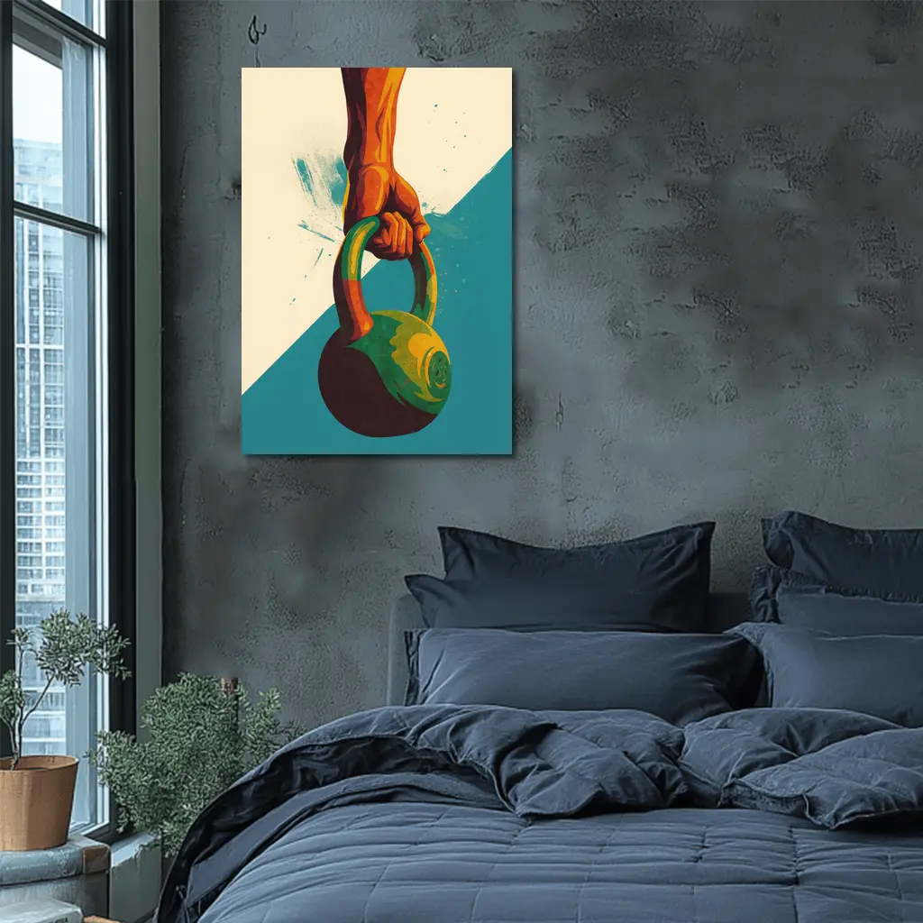 Kettlebell Grip Retro Fitness Illustration Art – Wall Art