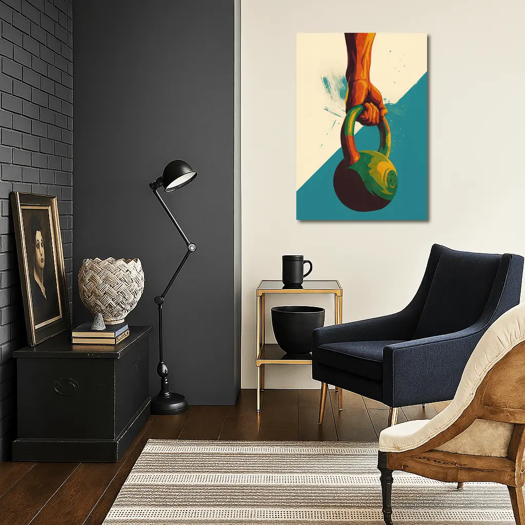 Kettlebell Grip Retro Fitness Illustration Art – Wall Art