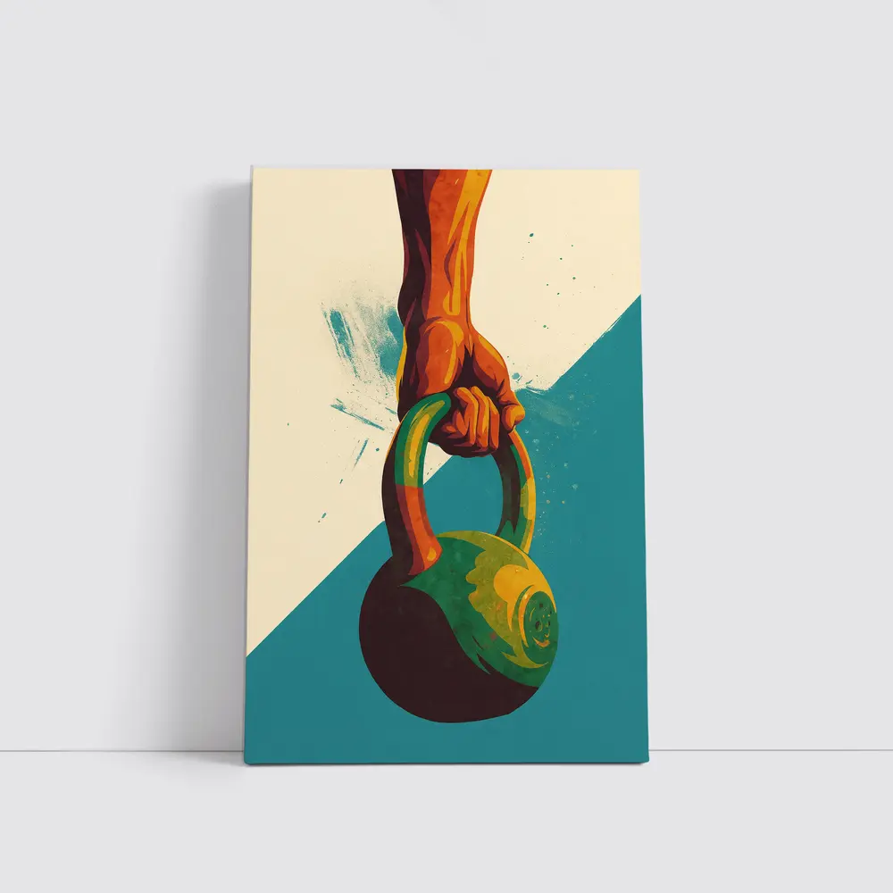 Kettlebell Grip Retro Fitness Illustration Art – Wall Art