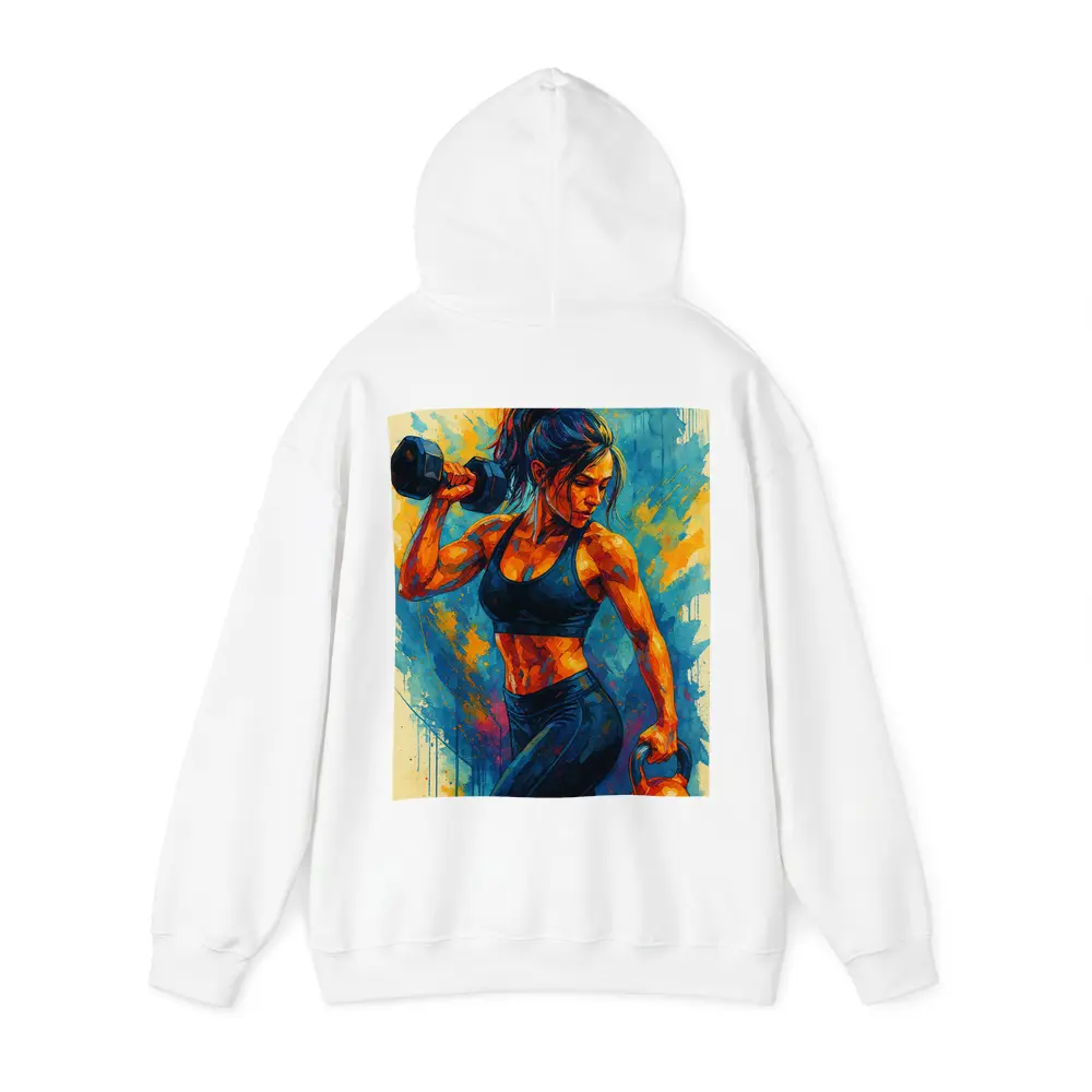 Fit Woman Lifting Dumbbells Colorful Splash Art – Hoodies