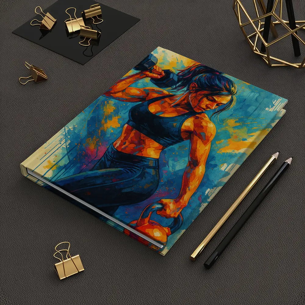 Fit Woman Lifting Dumbbells Colorful Splash Art – Notebooks