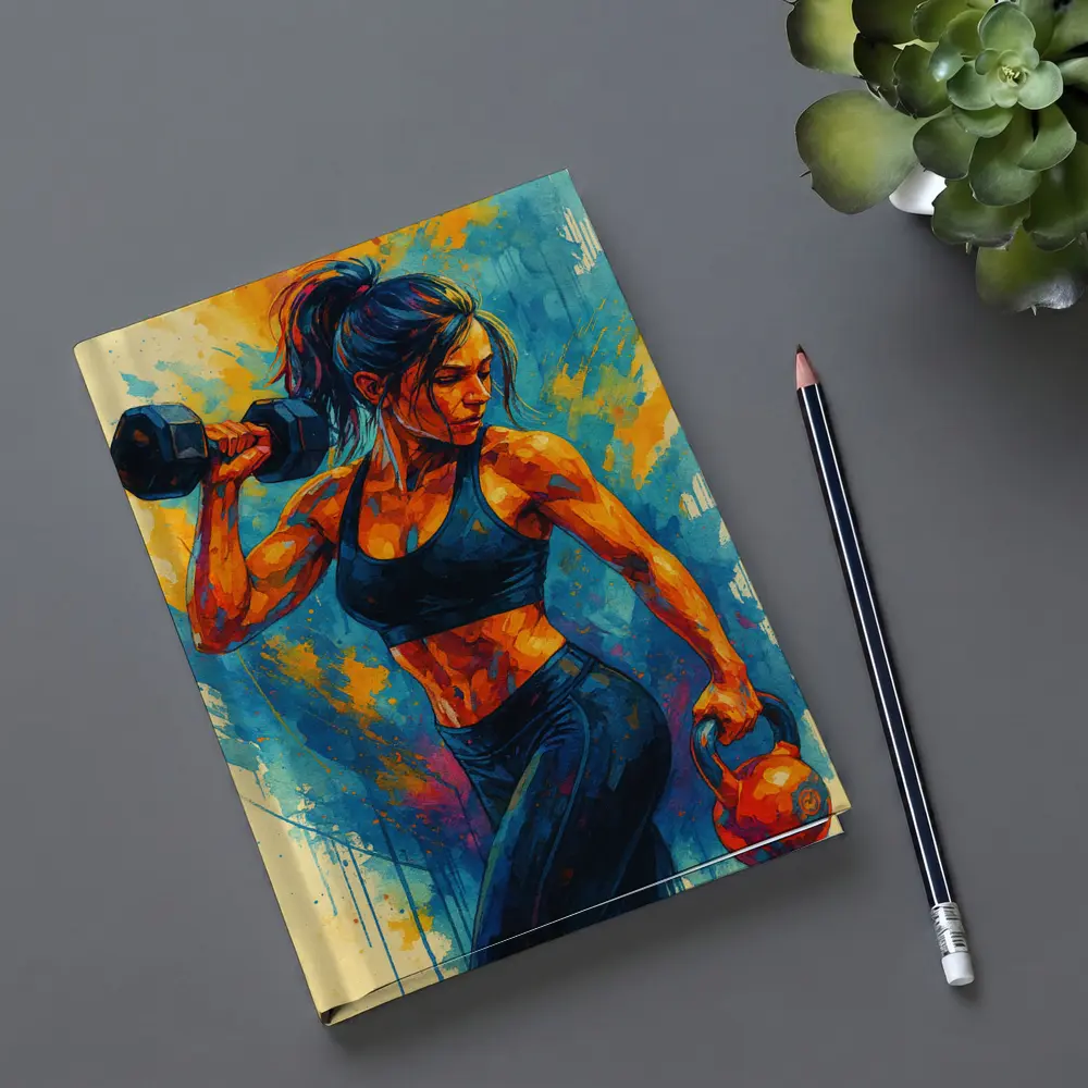 Fit Woman Lifting Dumbbells Colorful Splash Art – Notebooks