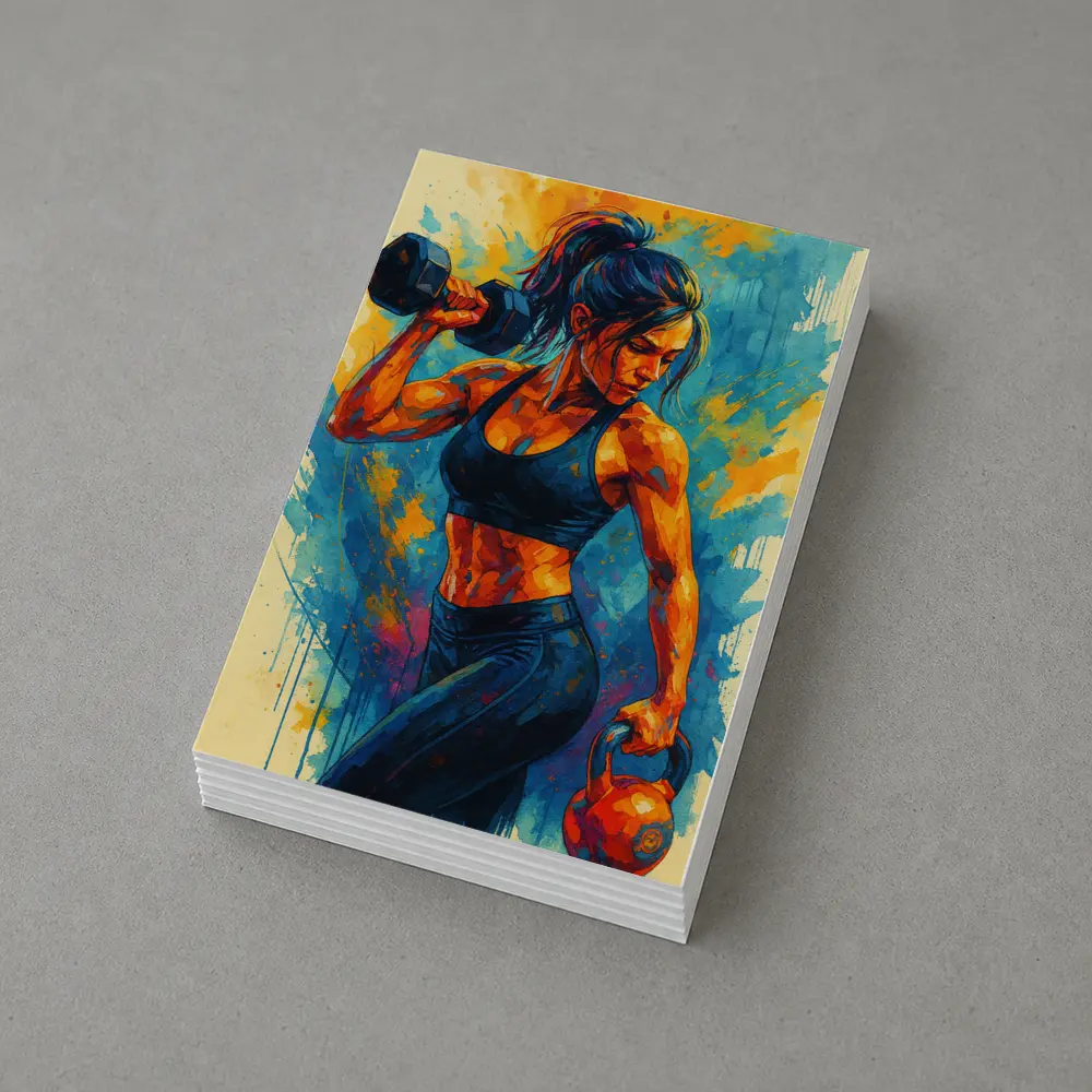 Fit Woman Lifting Dumbbells Colorful Splash Art – Postcards