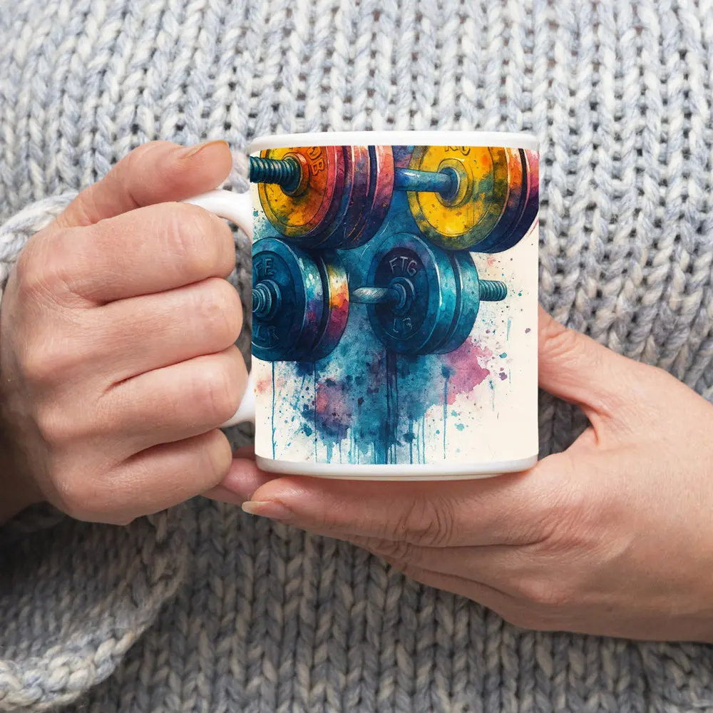 Colorful Watercolor Dumbbells Fitness Gym Art – Mugs