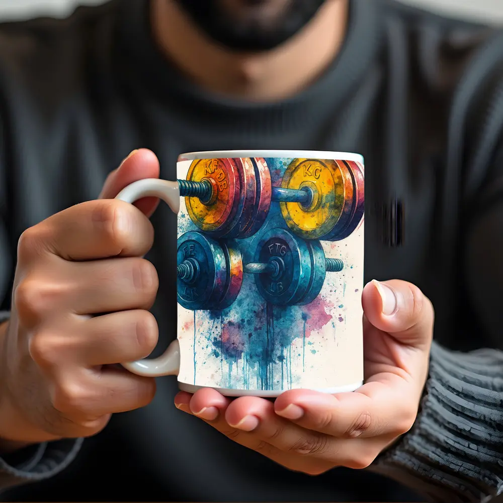 Colorful Watercolor Dumbbells Fitness Gym Art – Mugs