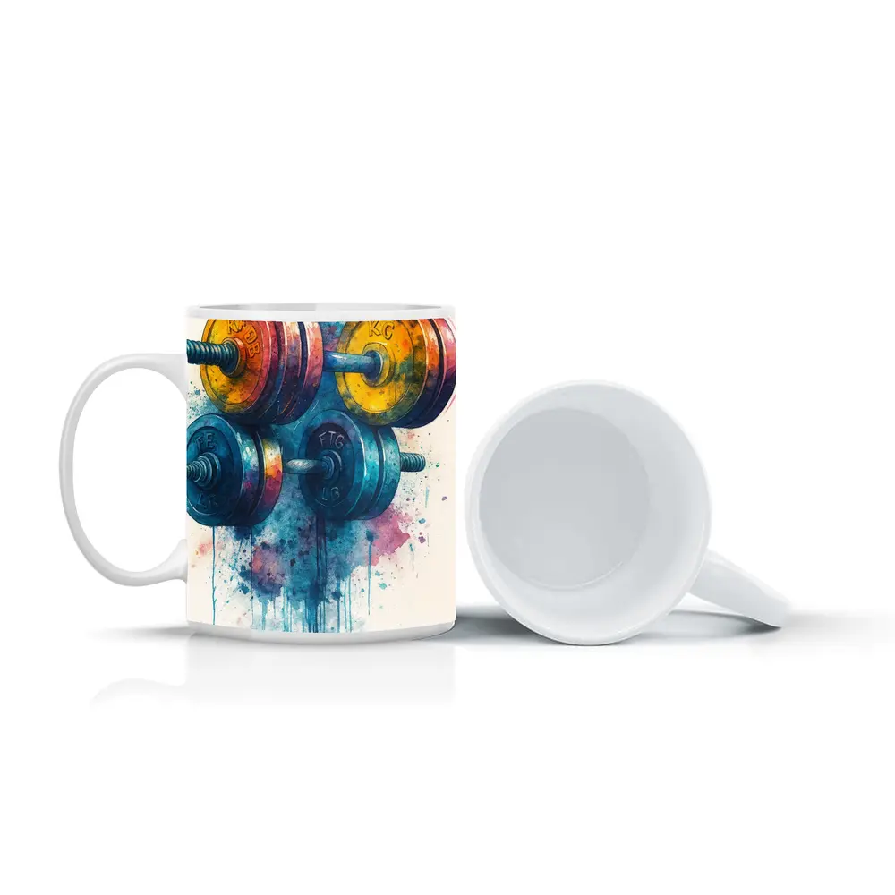 Colorful Watercolor Dumbbells Fitness Gym Art – Mugs