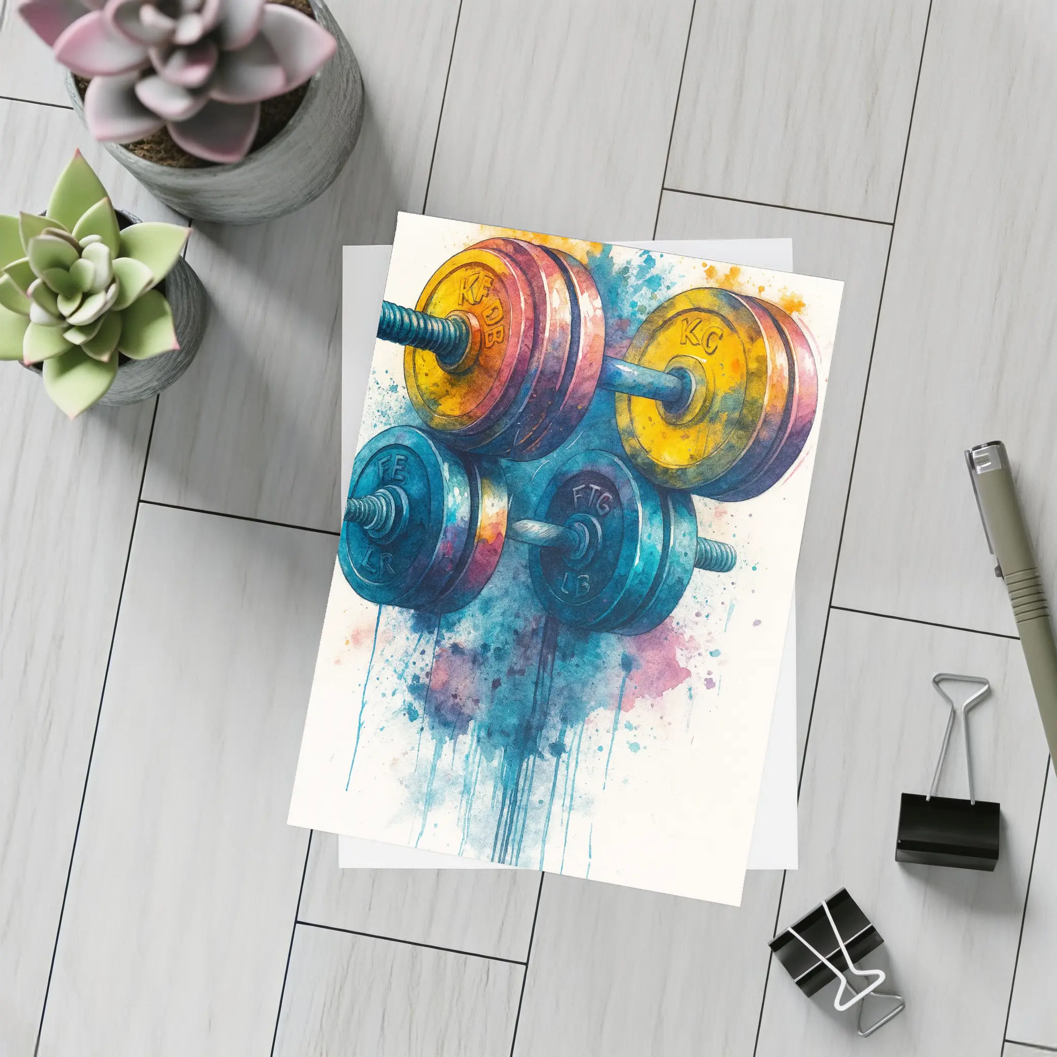 Colorful Watercolor Dumbbells Fitness Gym Art – Postcards