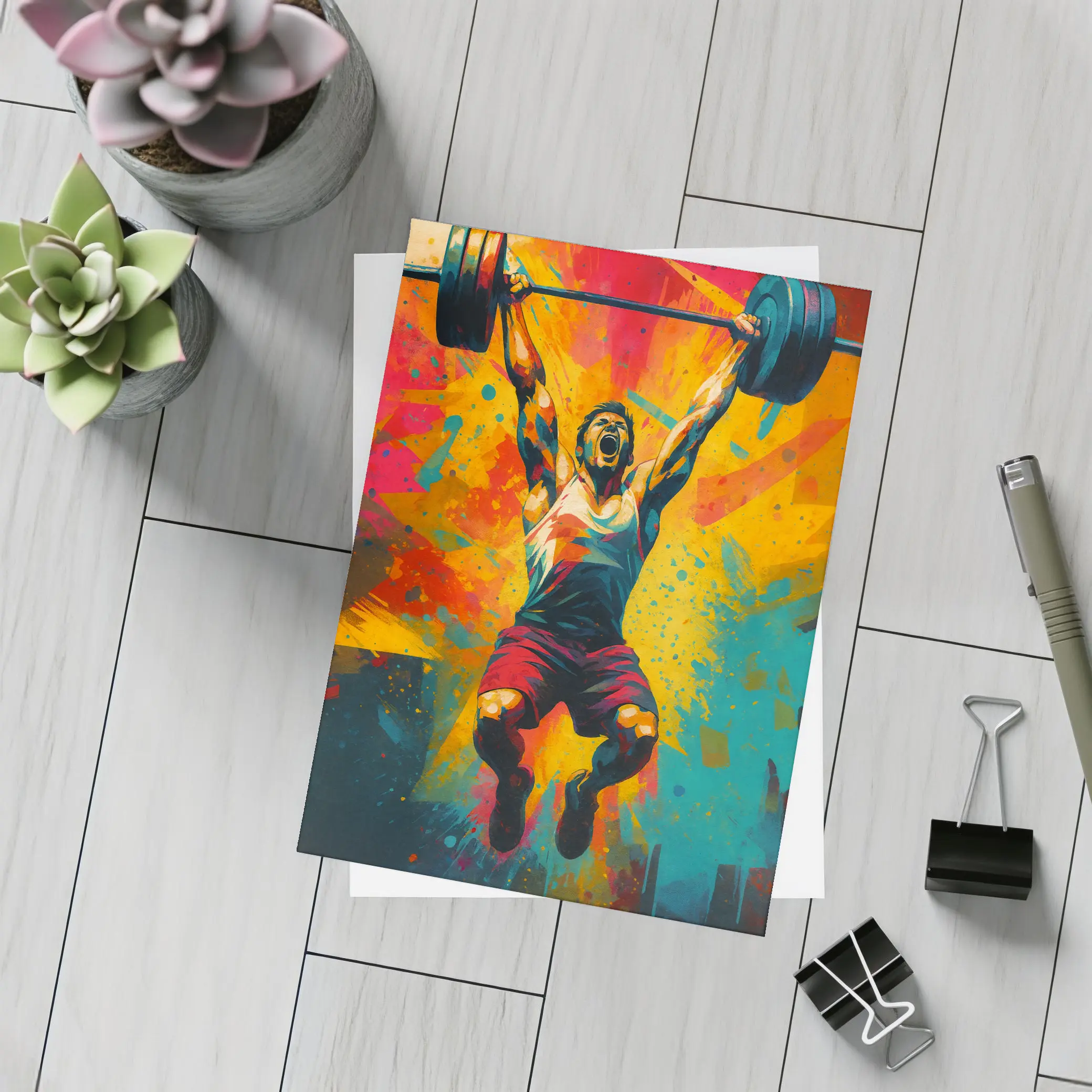 Weightlifter Snatch Colorful Explosive Pop Art – Postcards