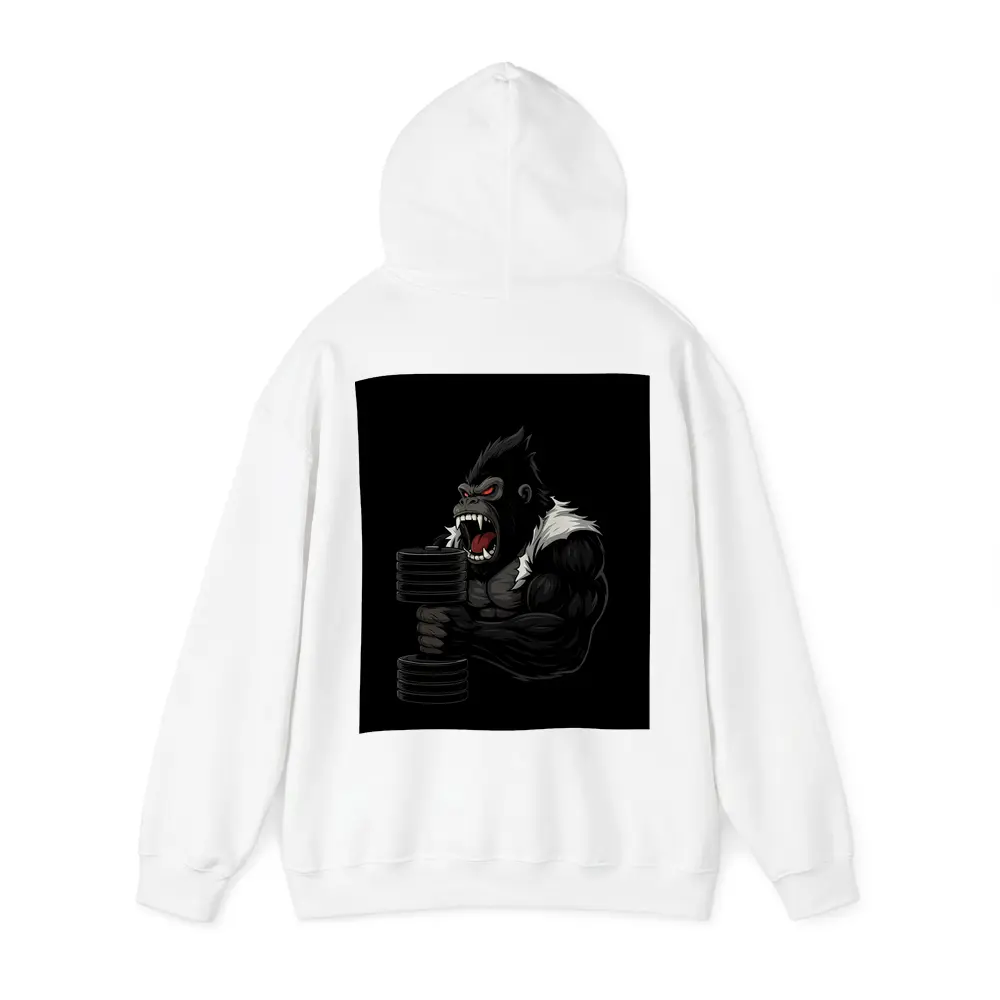 Angry Gorilla Lifting Dumbbell Black Background – Hoodies