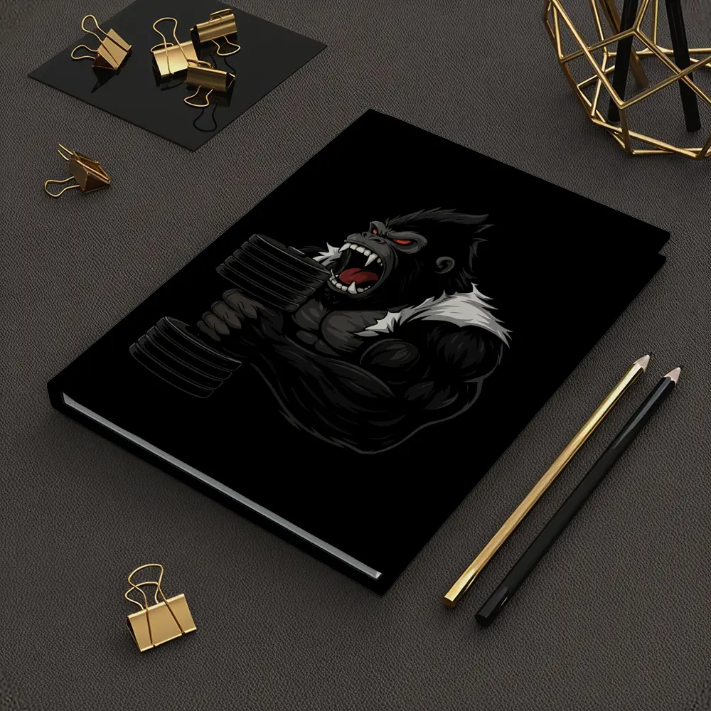 Angry Gorilla Lifting Dumbbell Black Background – Notebooks