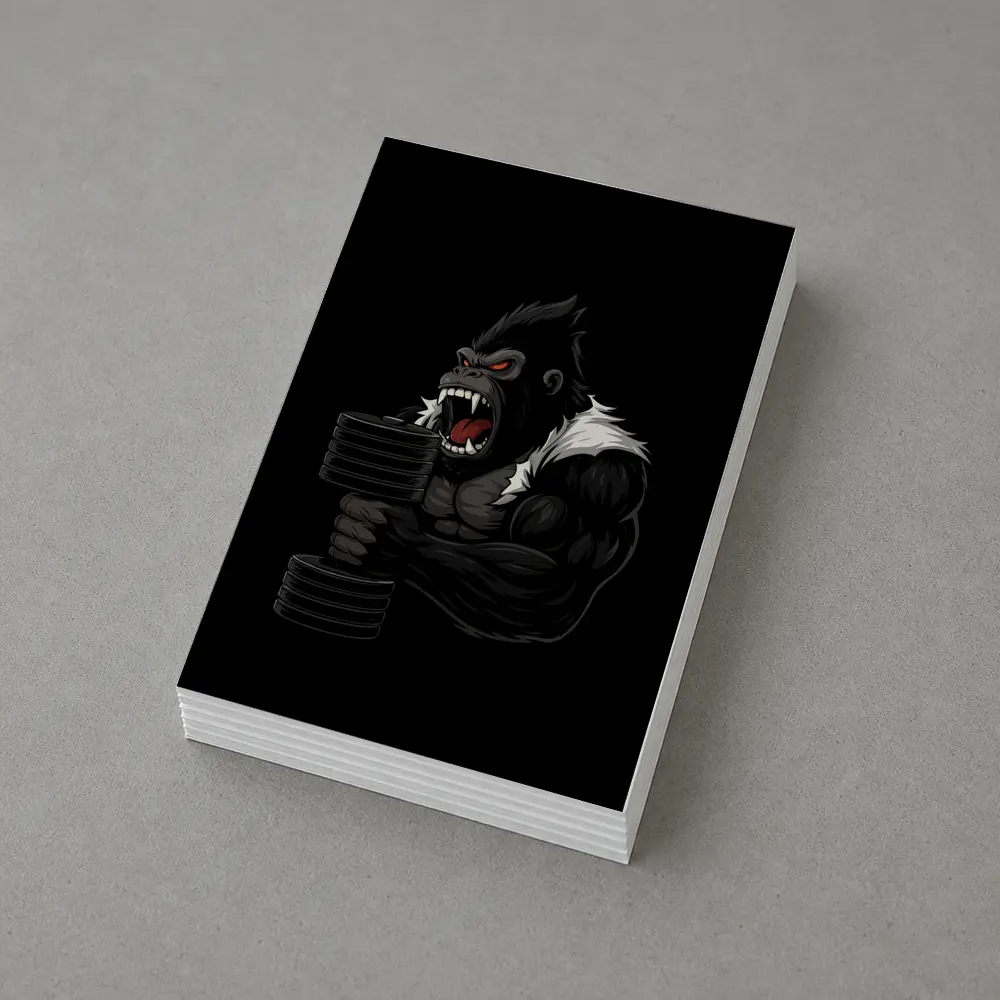 Angry Gorilla Lifting Dumbbell Black Background – Postcards