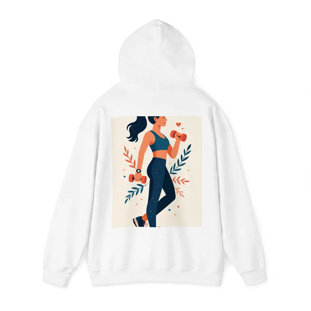 Woman Lifting Dumbbells Floral Flat Art Style – Hoodies