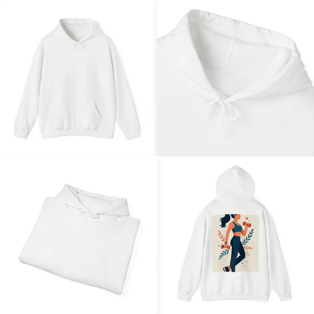 Woman Lifting Dumbbells Floral Flat Art Style – Hoodies