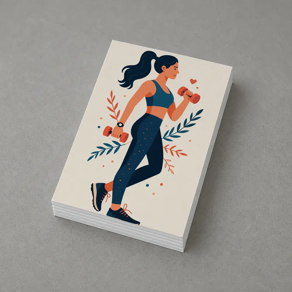 Woman Lifting Dumbbells Floral Flat Art Style – Postcards