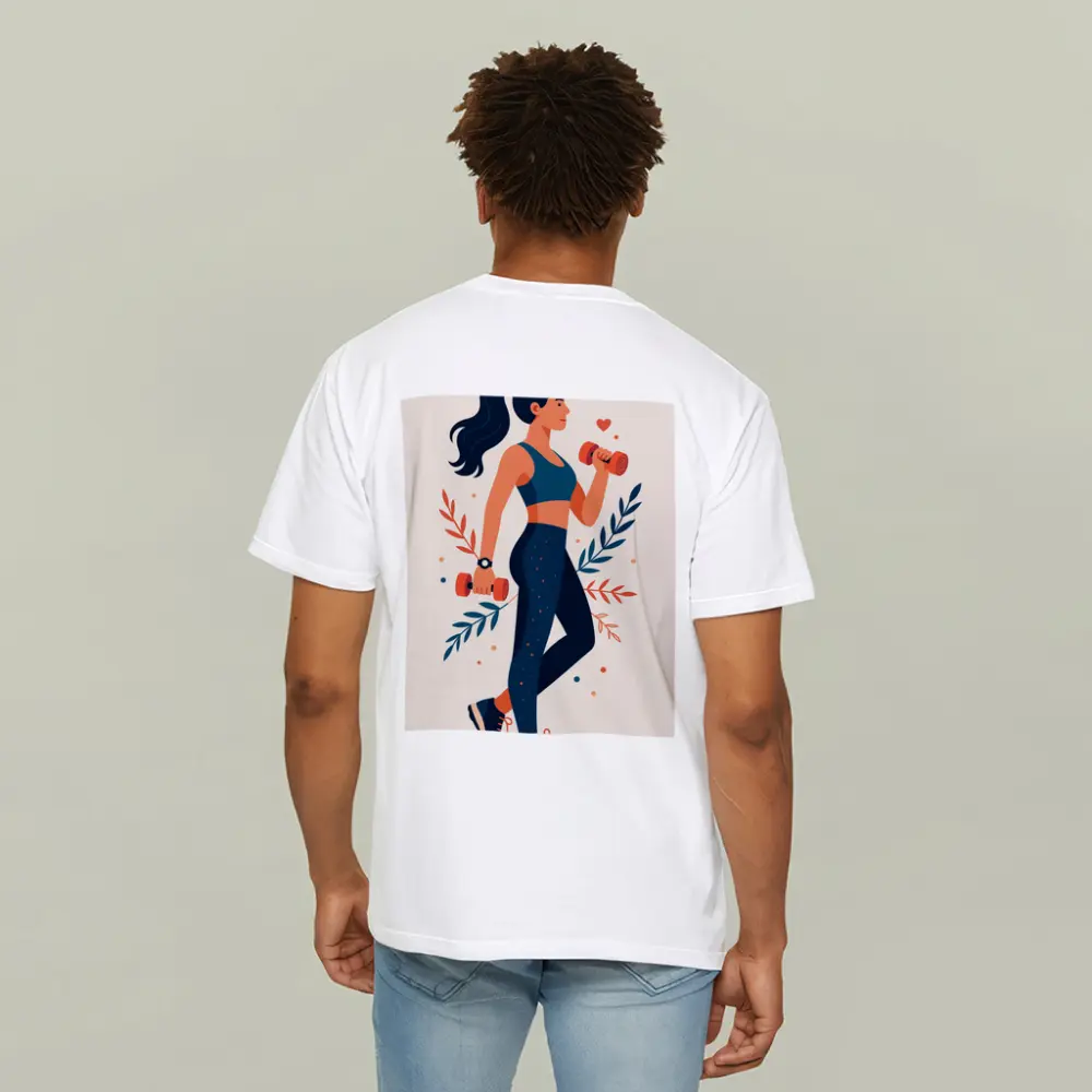 Woman Lifting Dumbbells Floral Flat Art Style – T-Shirts