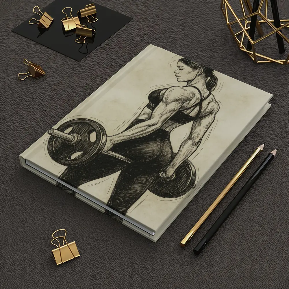 Strong Woman Lifting Barbell Sketch Art – Notebooks