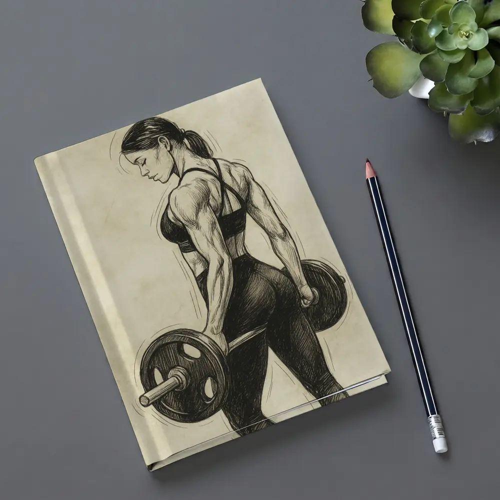 Strong Woman Lifting Barbell Sketch Art – Notebooks