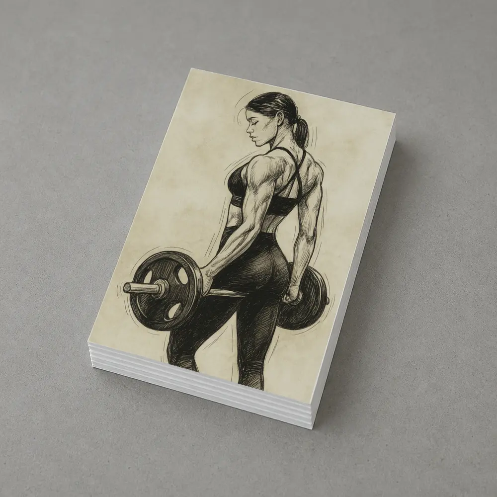 Strong Woman Lifting Barbell Sketch Art – Postcards