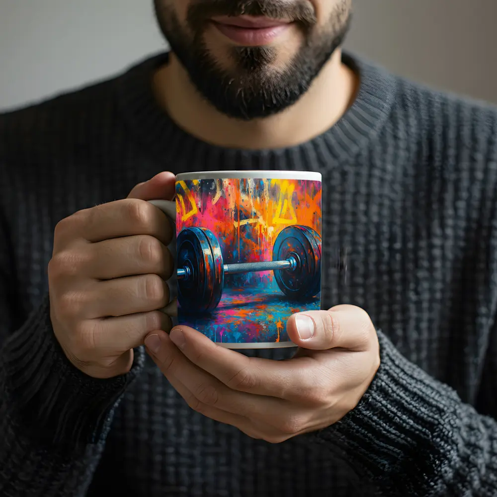 Dumbbell Graffiti Street Art Gym Painting – Mugs
