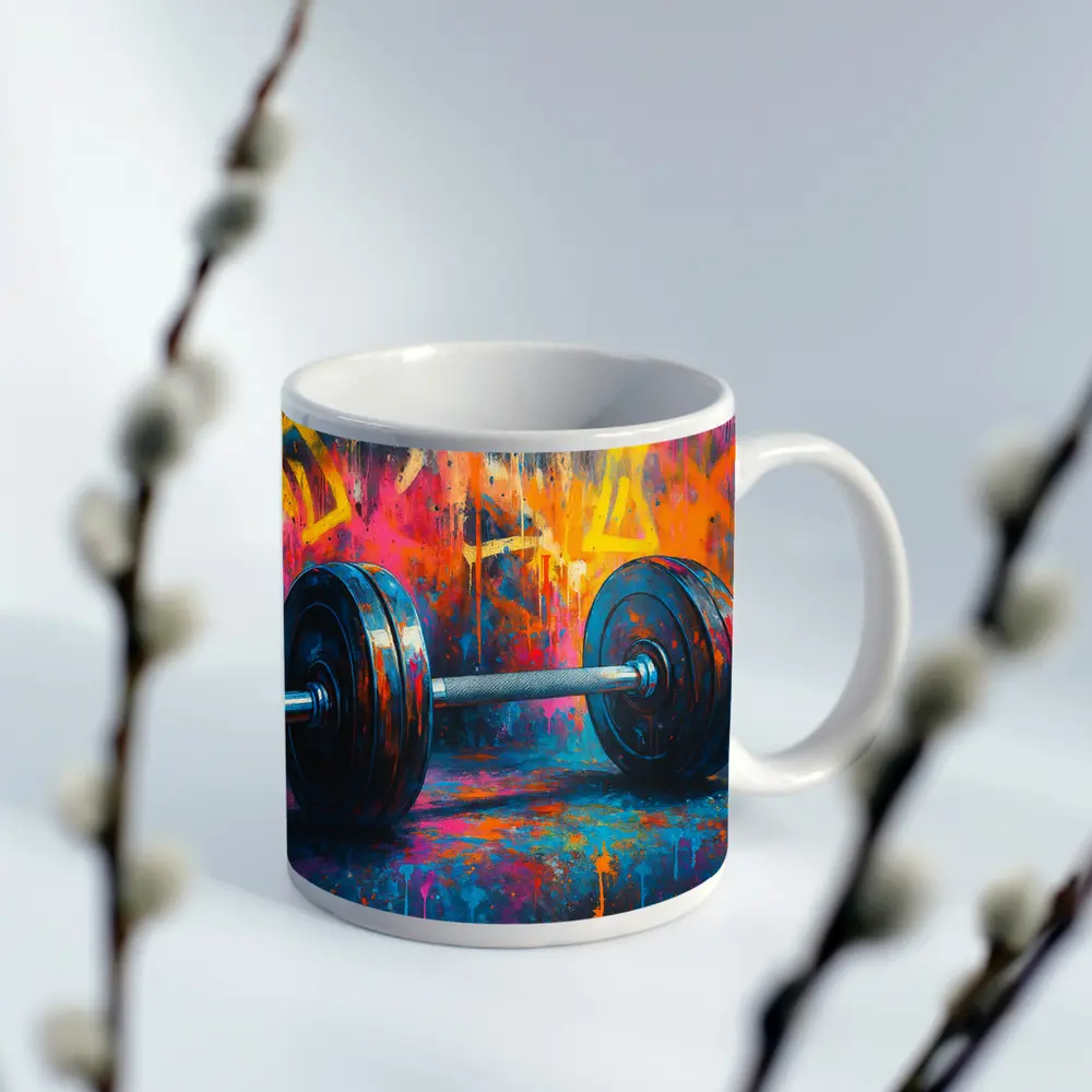 Dumbbell Graffiti Street Art Gym Painting – Mugs