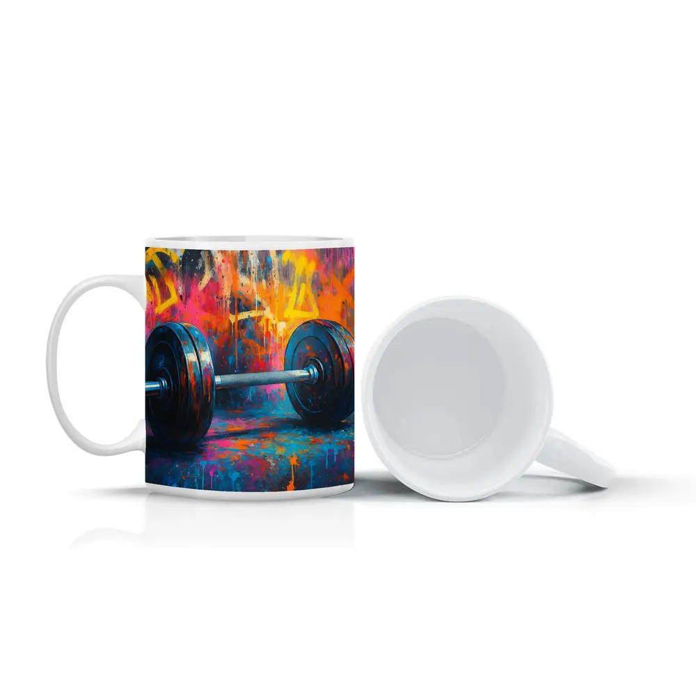 Dumbbell Graffiti Street Art Gym Painting – Mugs