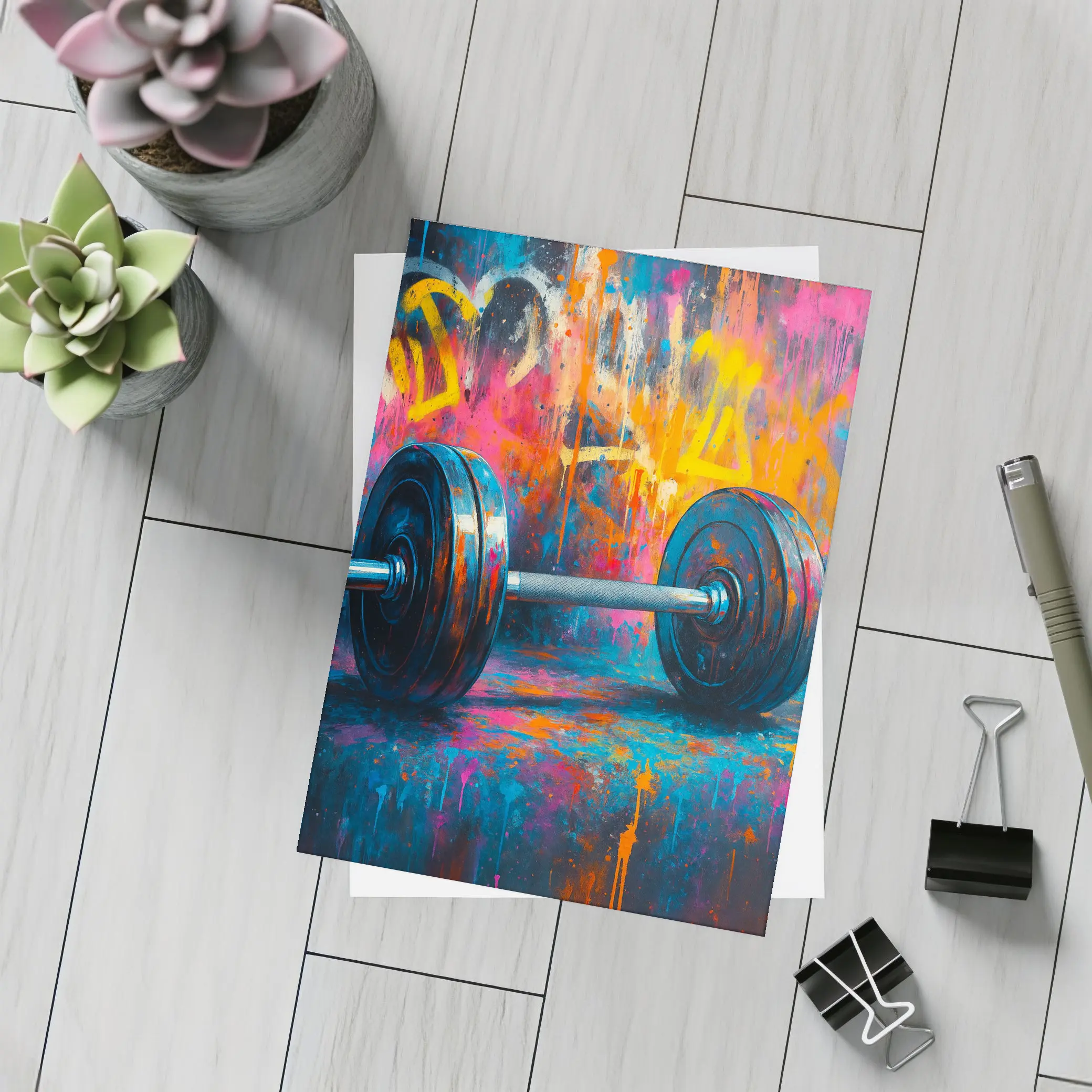 Dumbbell Graffiti Street Art Gym Painting – Postcards
