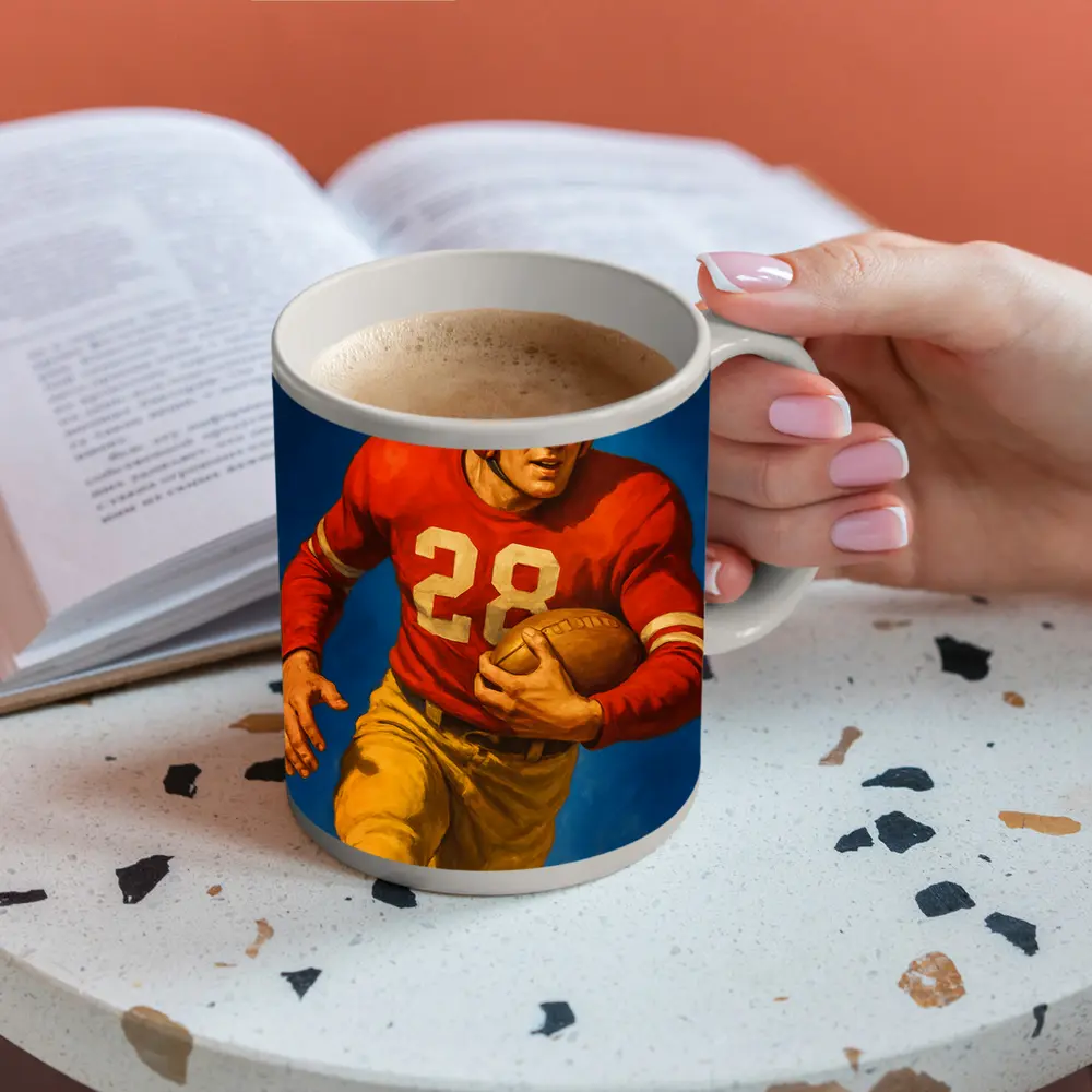 Retro Football Player Number Twenty Eight Blue – Mugs