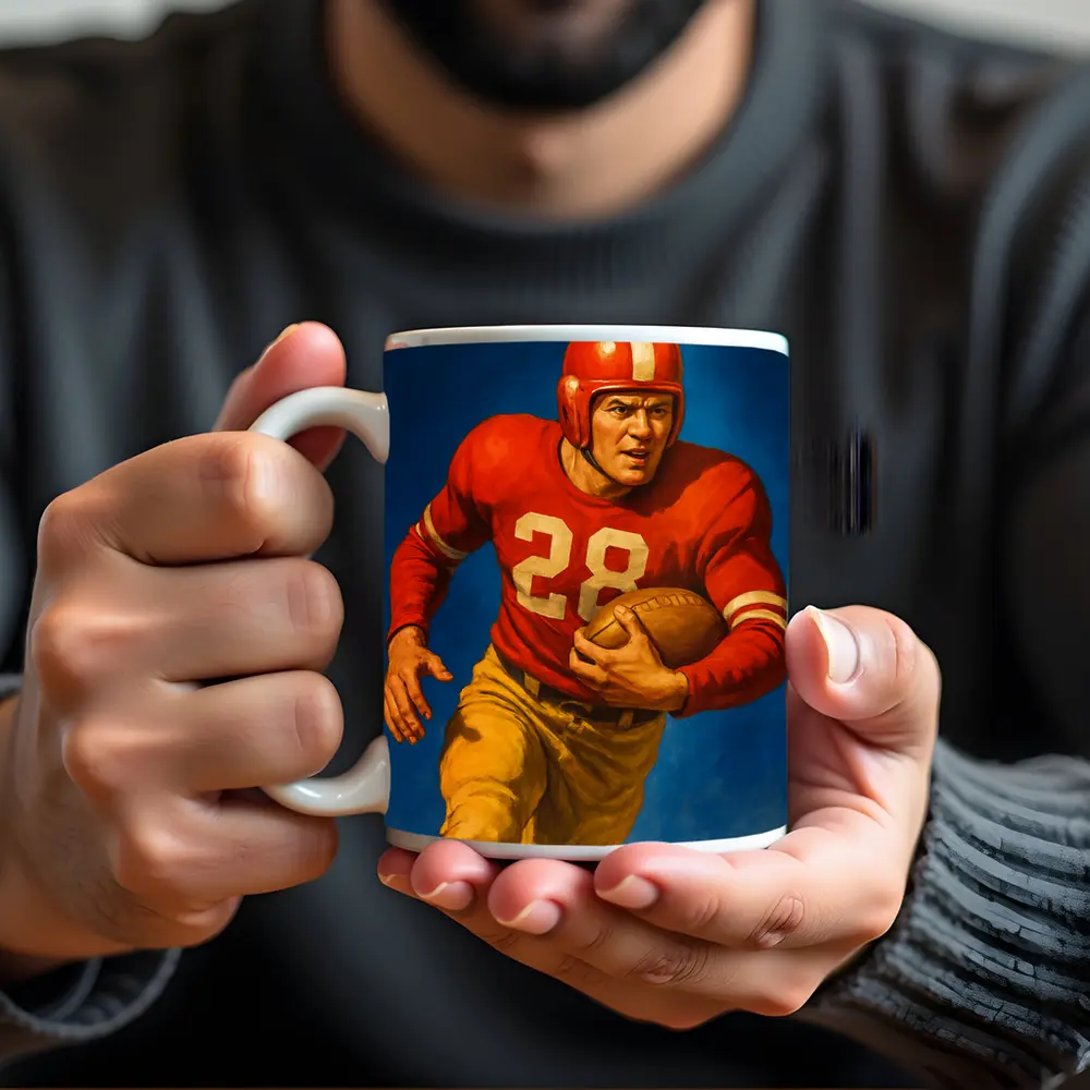 Retro Football Player Number Twenty Eight Blue – Mugs