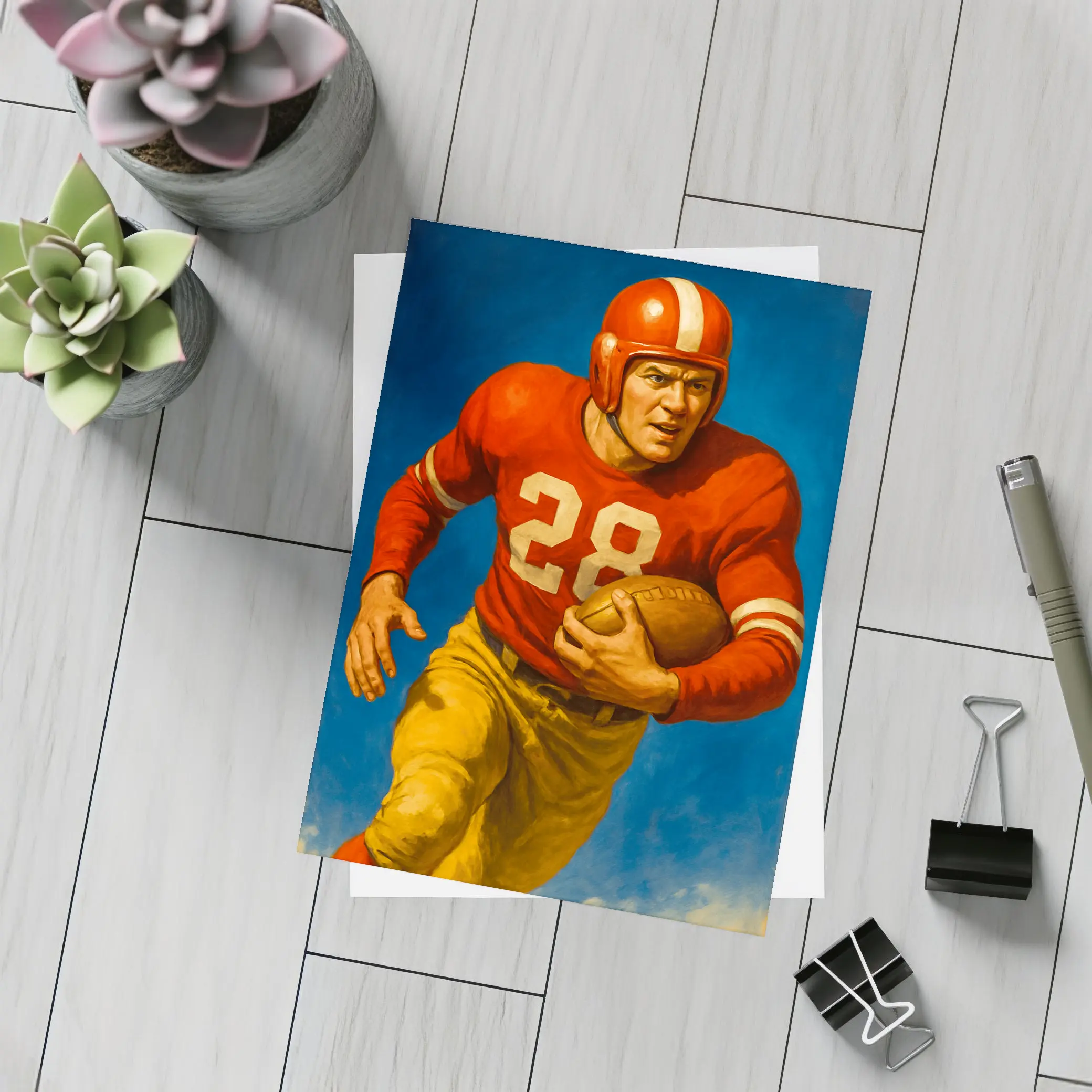 Retro Football Player Number Twenty Eight Blue – Postcards