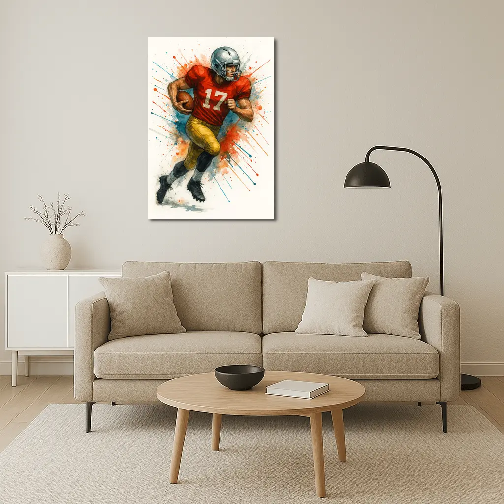 Football Player Number Seventeen Watercolor Splash Art – Wall Art