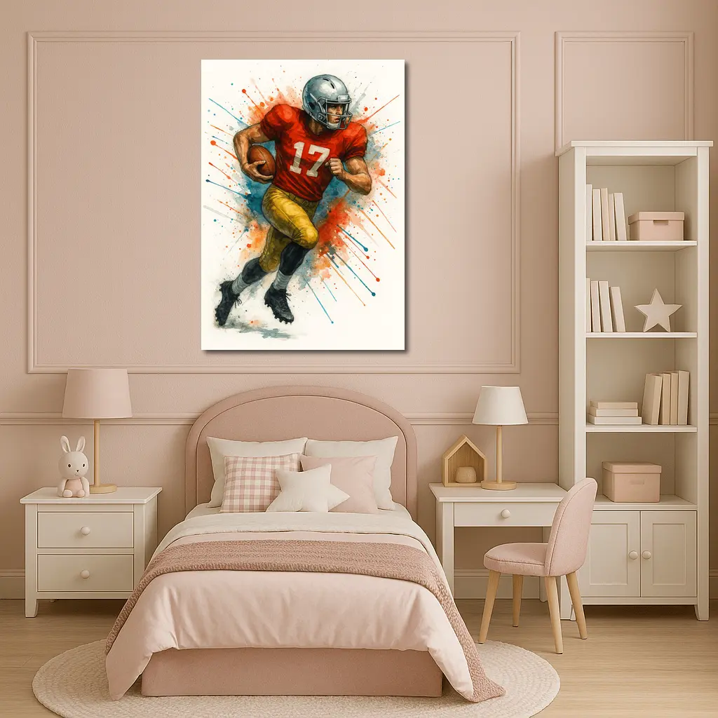Football Player Number Seventeen Watercolor Splash Art – Wall Art