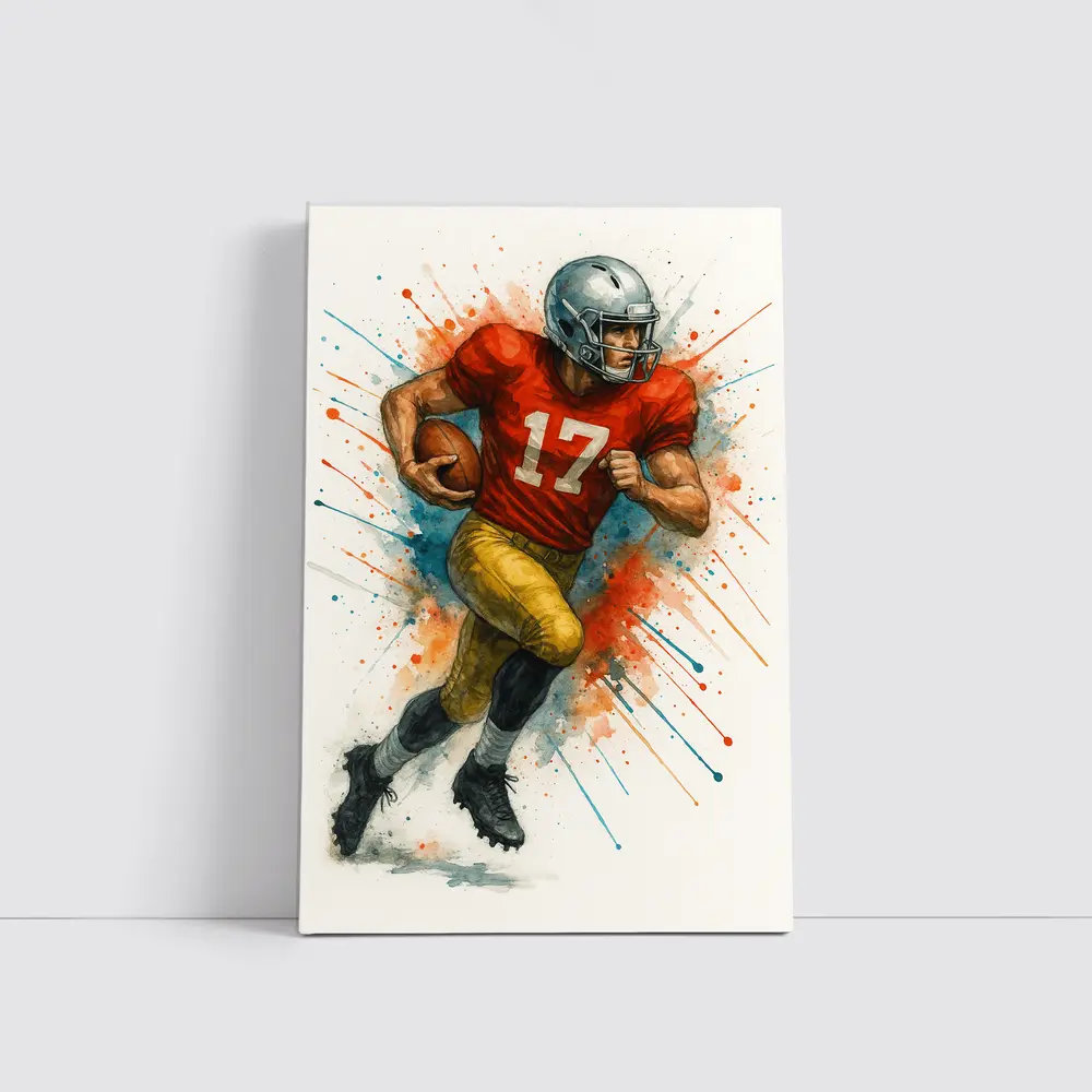 Football Player Number Seventeen Watercolor Splash Art – Wall Art