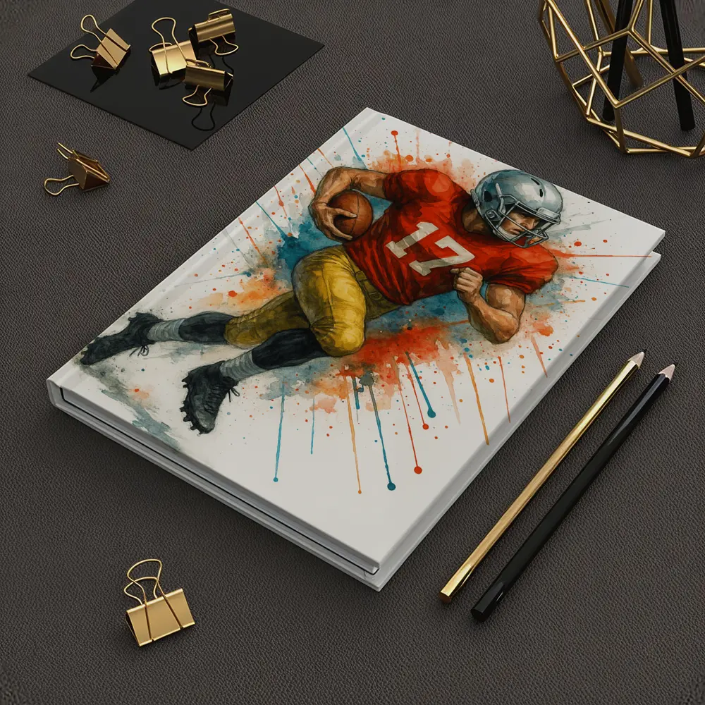 Football Player Number Seventeen Watercolor Splash Art – Notebooks