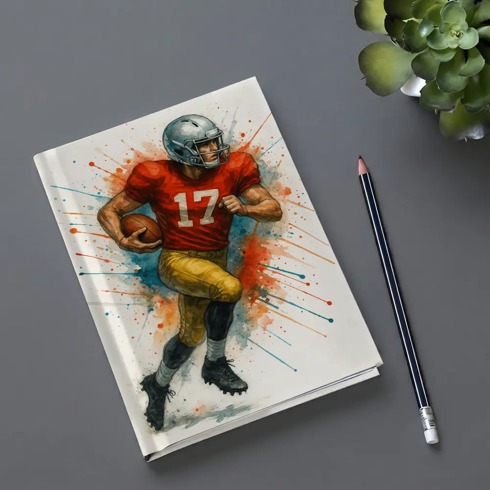 Football Player Number Seventeen Watercolor Splash Art – Notebooks