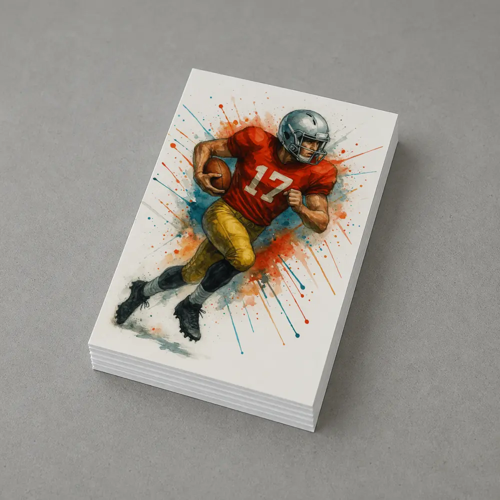 Football Player Number Seventeen Watercolor Splash Art – Postcards