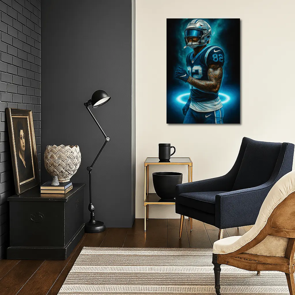 Football Player Number 82 Neon Dark Background – Wall Art