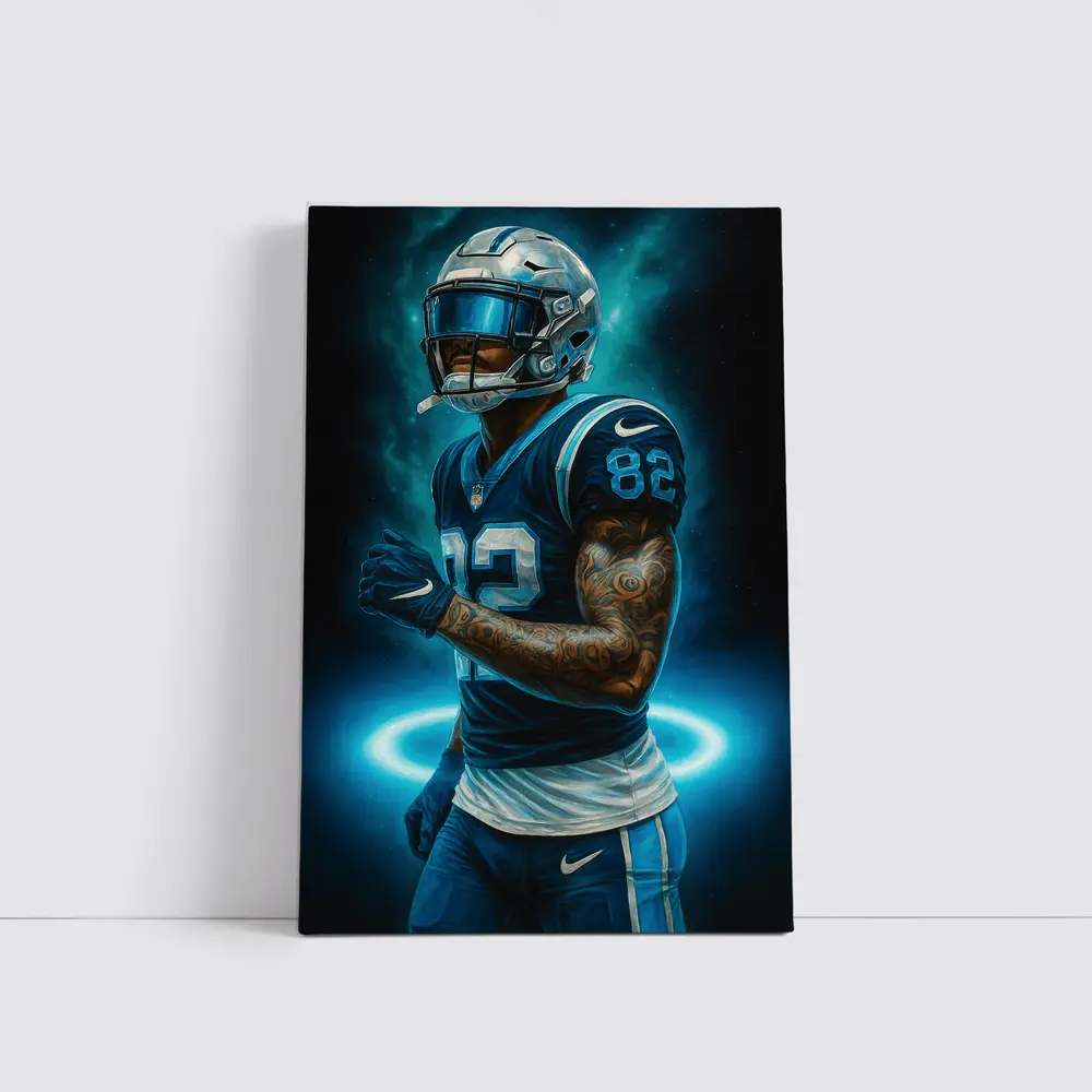 Football Player Number 82 Neon Dark Background – Wall Art