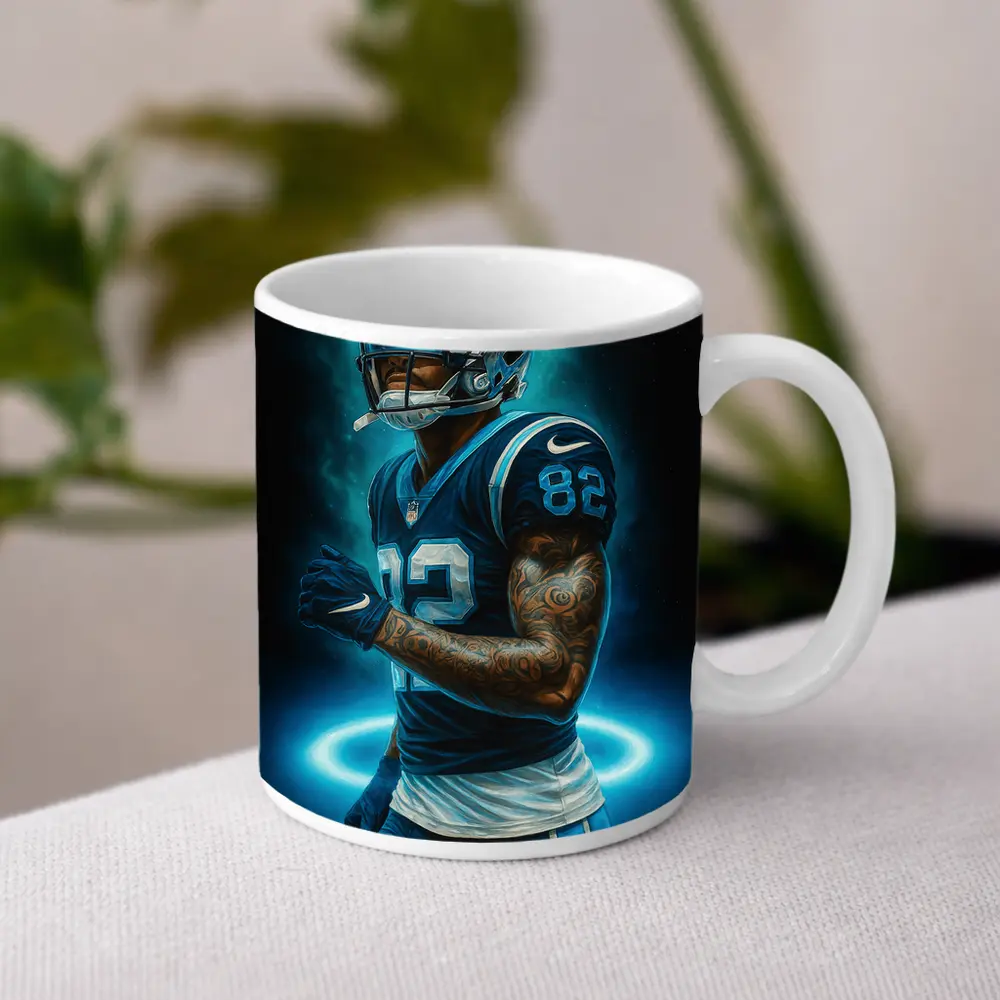 Football Player Number 82 Neon Dark Background – Mugs