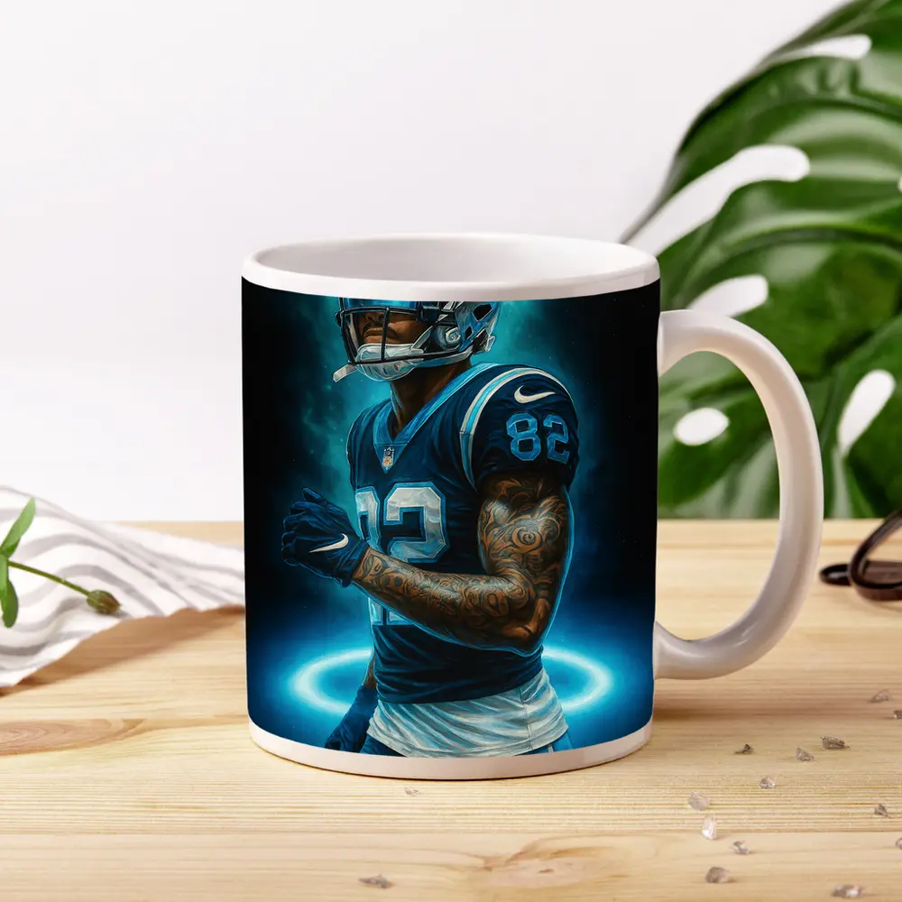 Football Player Number 82 Neon Dark Background – Mugs