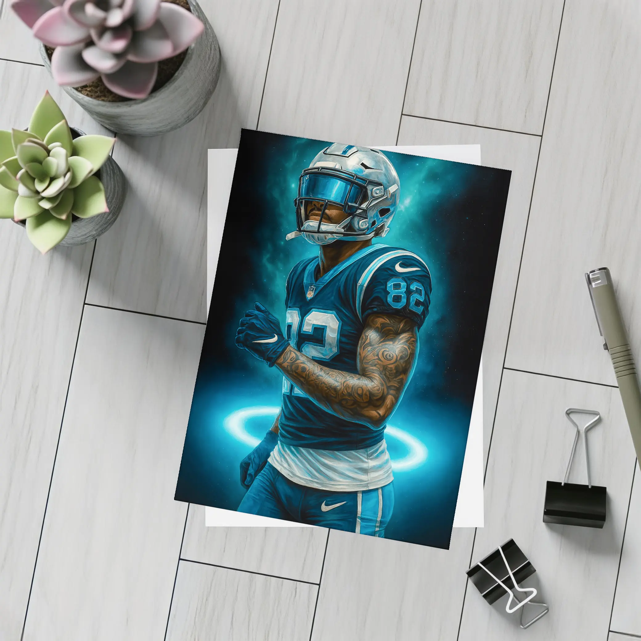 Football Player Number 82 Neon Dark Background – Postcards