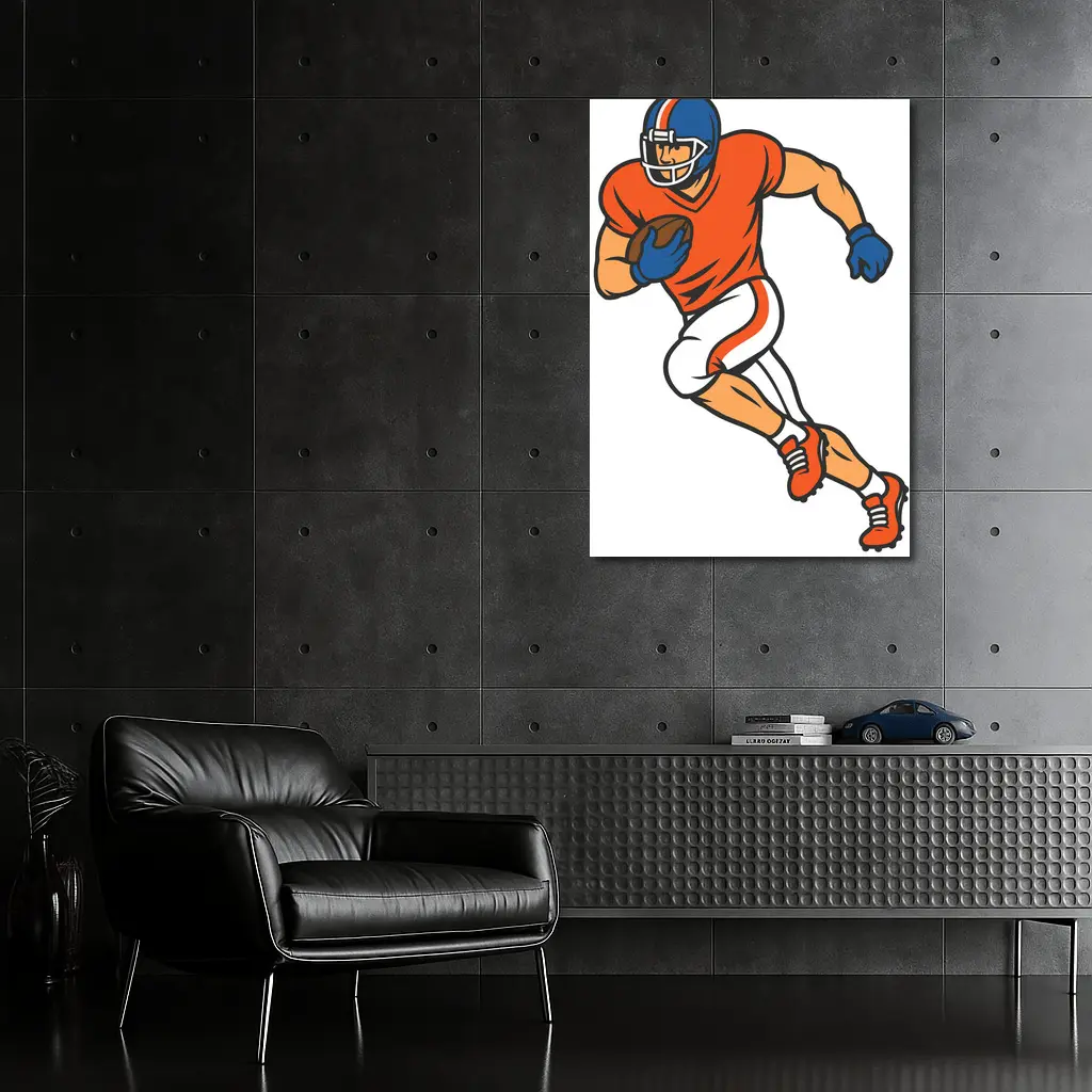 American Football Player Running With Ball Cartoon – Wall Art