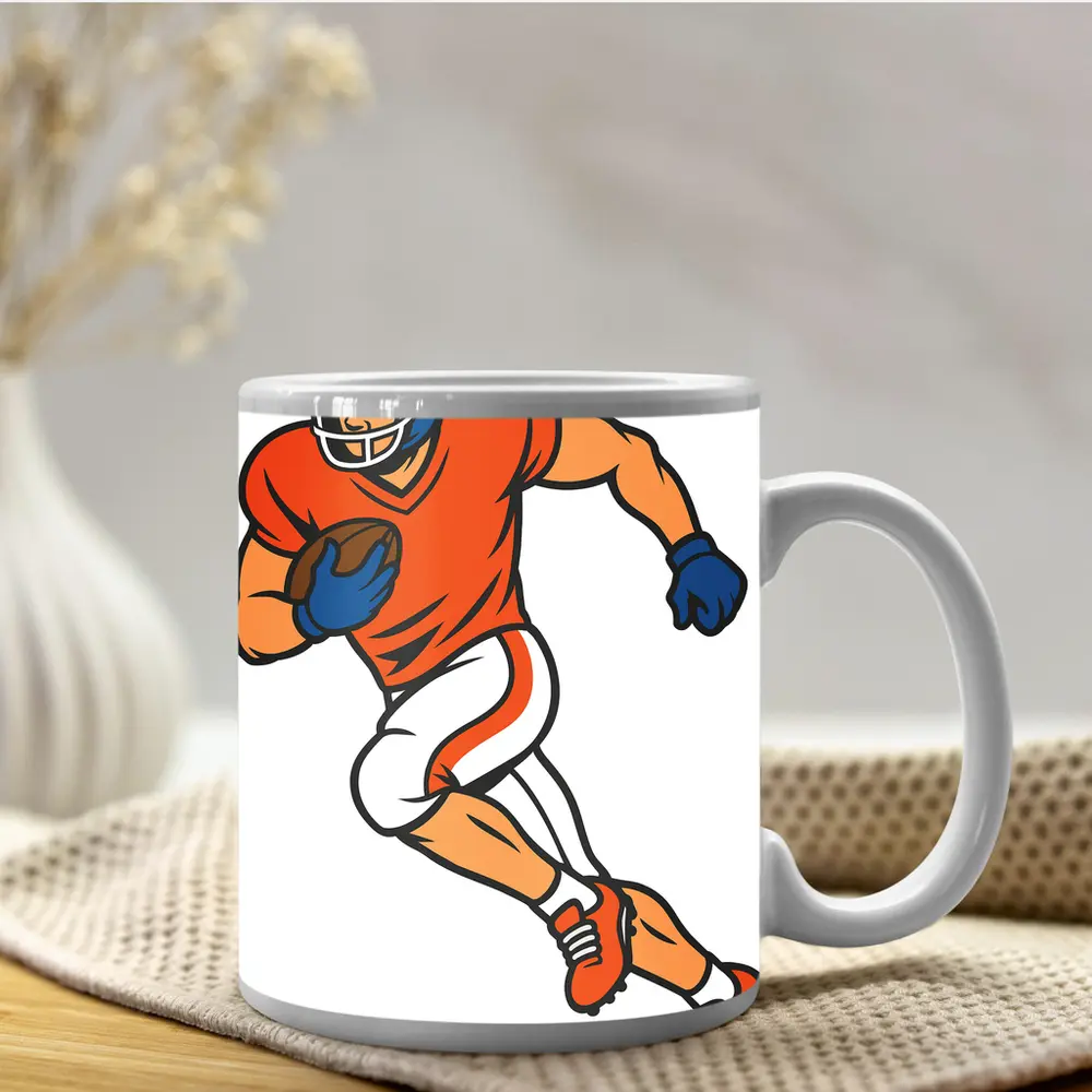 American Football Player Running With Ball Cartoon – Mugs