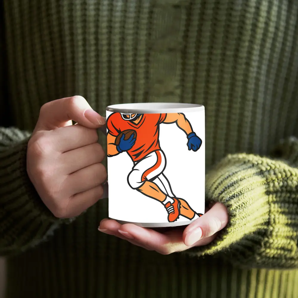 American Football Player Running With Ball Cartoon – Mugs