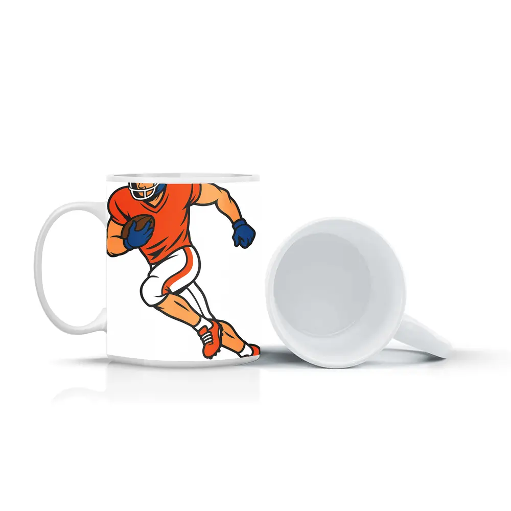 American Football Player Running With Ball Cartoon – Mugs