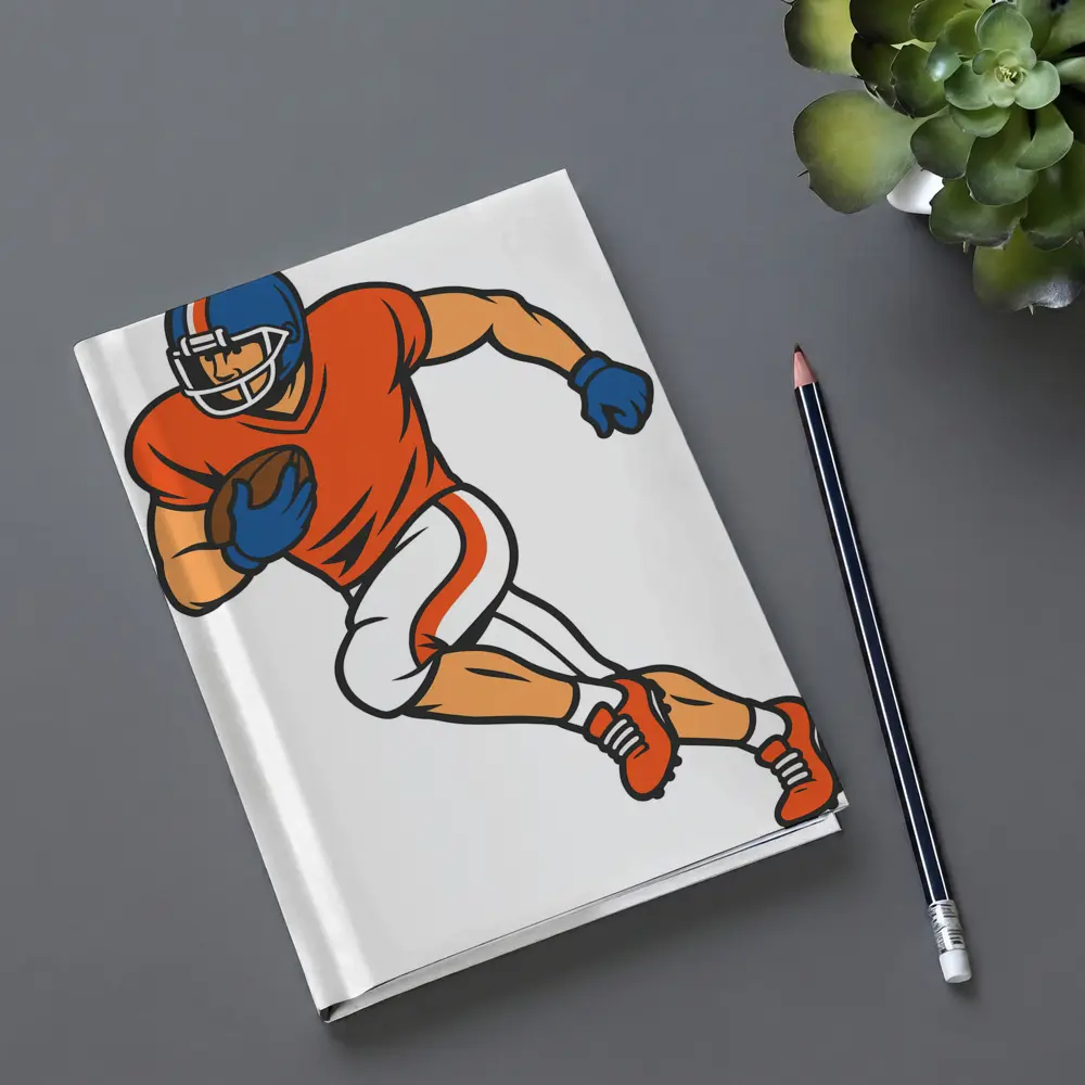 American Football Player Running With Ball Cartoon – Notebooks