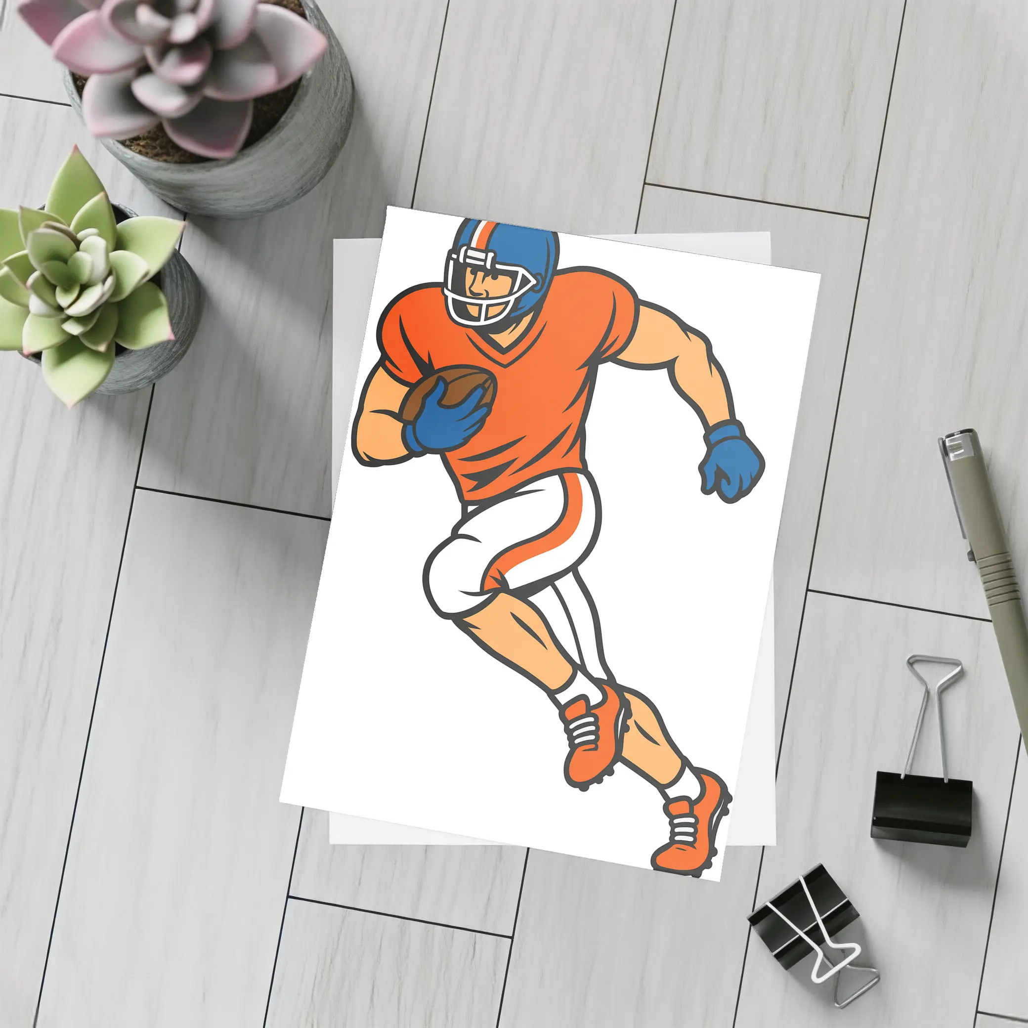 American Football Player Running With Ball Cartoon – Postcards