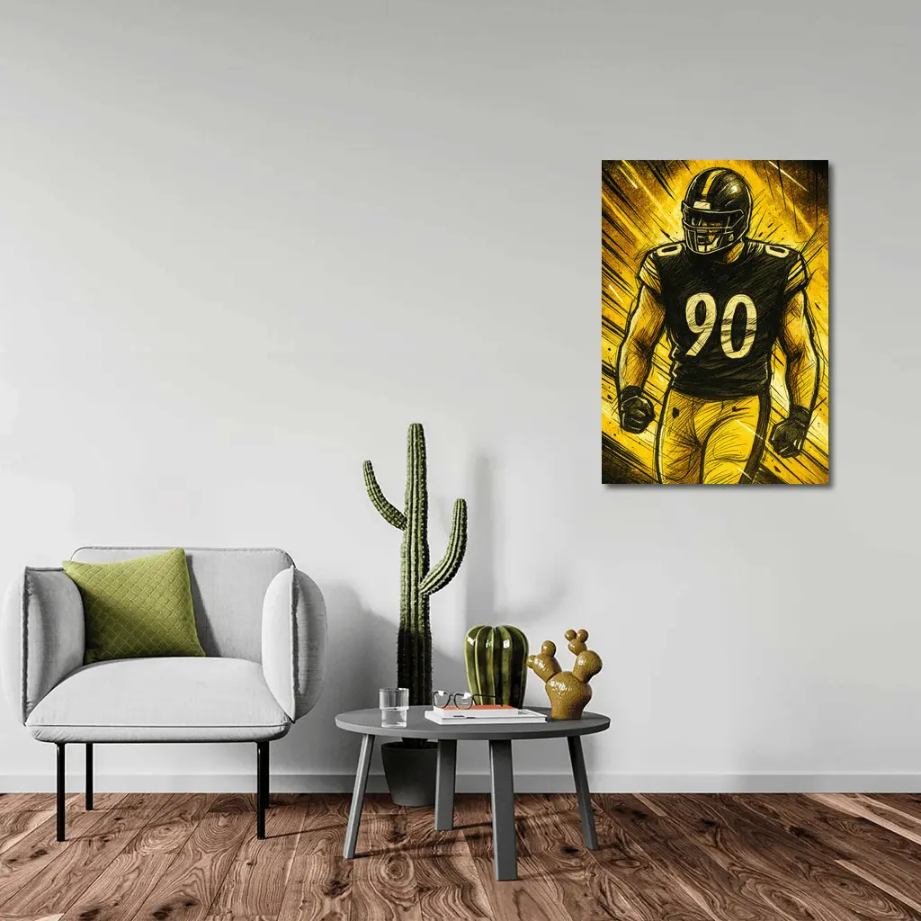 Football Player Number Ninety Sketch Art – Wall Art