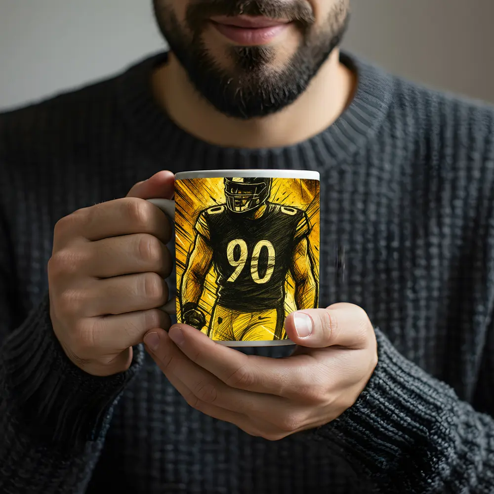 Football Player Number Ninety Sketch Art – Mugs