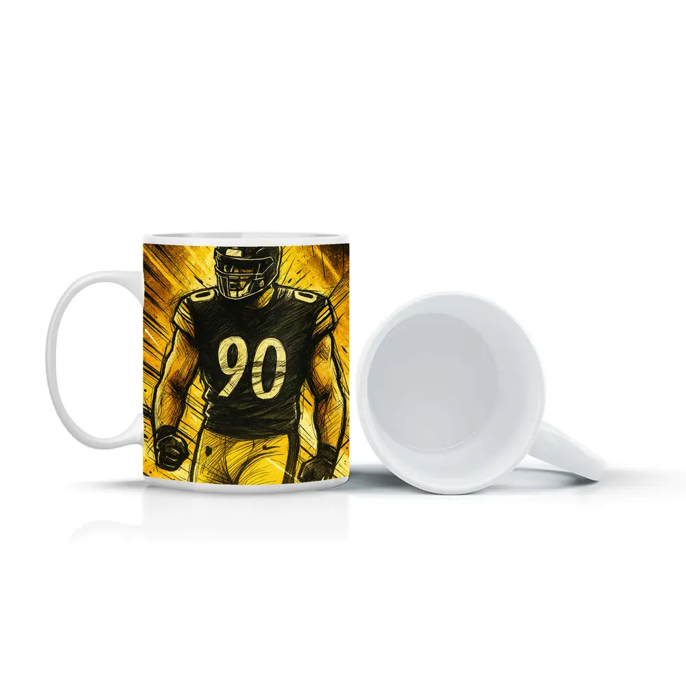 Football Player Number Ninety Sketch Art – Mugs