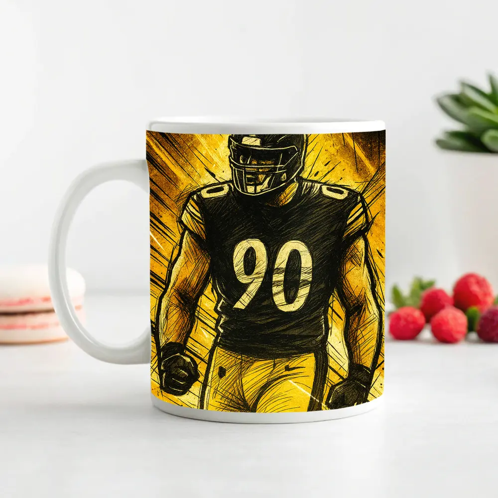 Football Player Number Ninety Sketch Art – Mugs